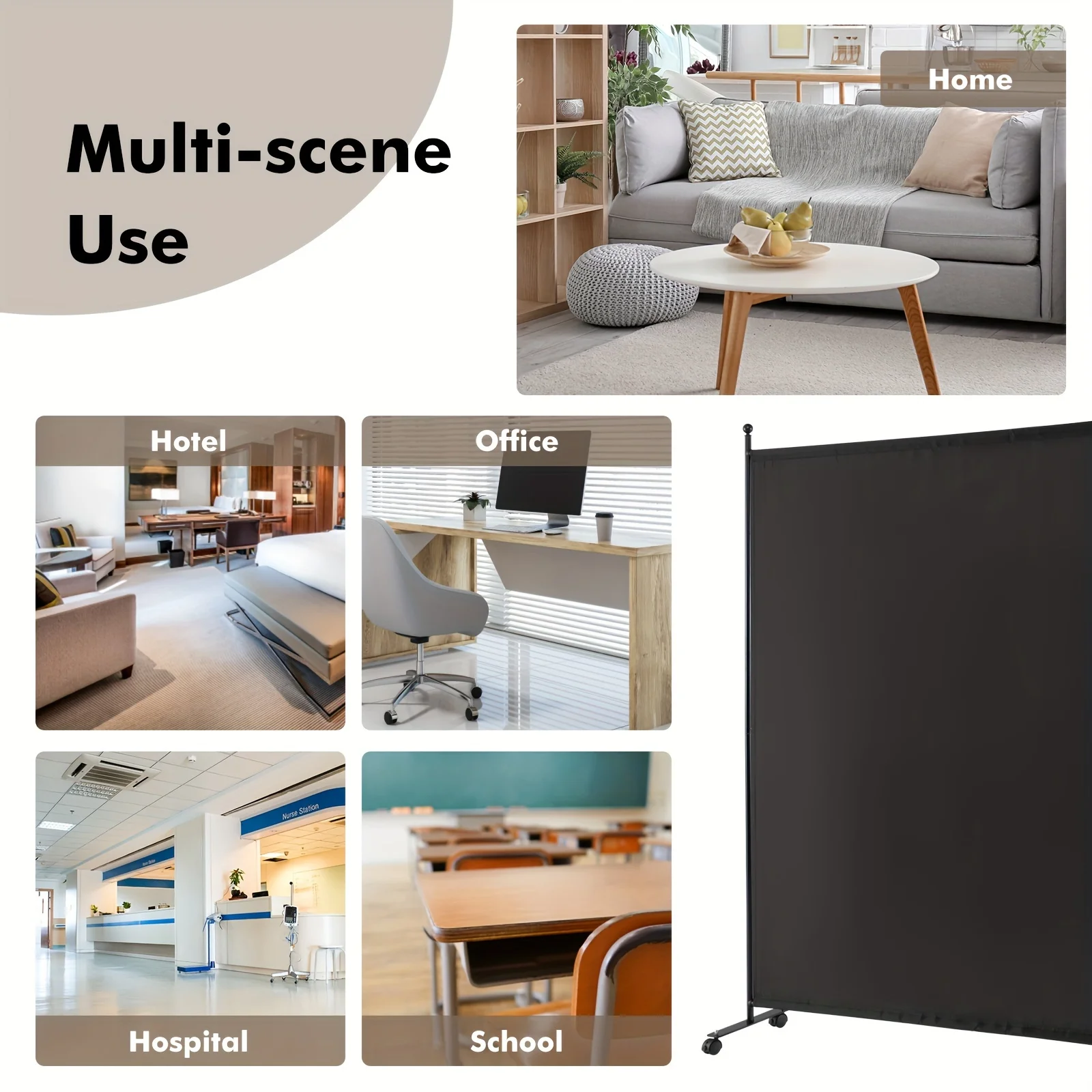 

6FT Single Panel Room Divider w/ Wheels Rolling Fabric Partition Privacy Screen
