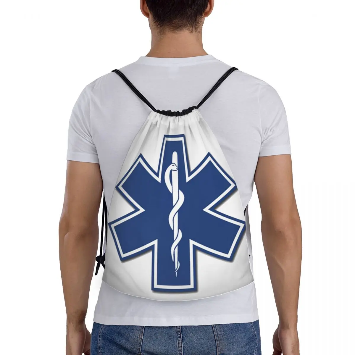 EMT Star Of Life Emergency Medical Backpacks Portable Drawstring Bundle Pocket Storage Bag Book Bags for Travel Students
