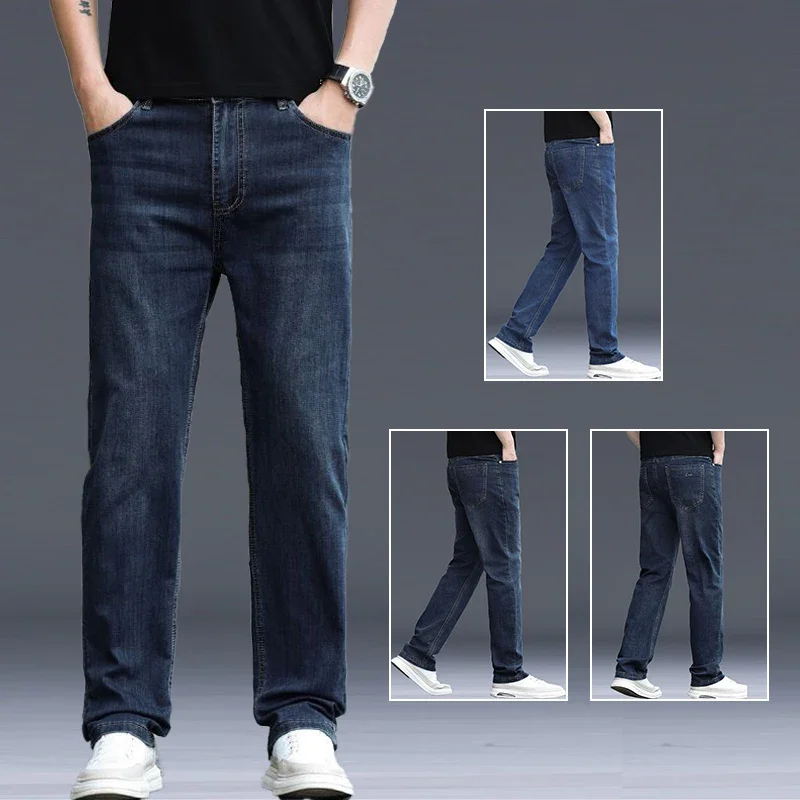 

Business Causal Men Thin Breathable Jeans Fashion Simplicity Loose Straight Leg Denim Pants Comfortable Daily Commute Trousers