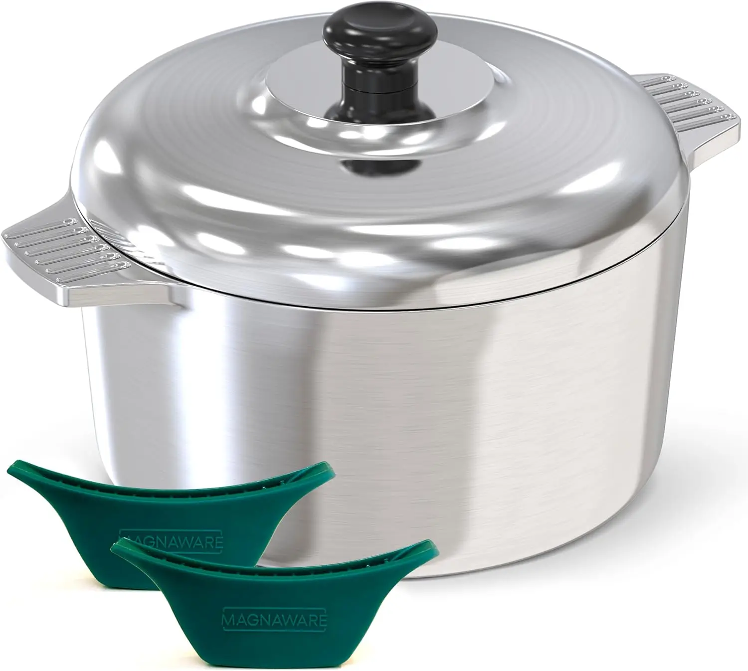 

Cast Aluminum Dutch Oven with Lid - 5 Quart Lightweight Cookware Pot with Silicone Covers for Easy Handling - Even Heat Distribu
