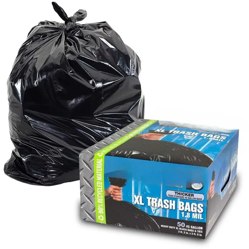 Heavy Duty 45 Gallon Trash Bags Huge 50 Count/w Ties) - 1.8 MIL - 38