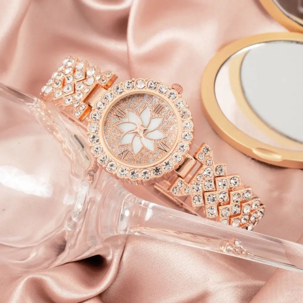 Модные часы с браслетом из гипсофилы, блестящие женские часы из розового золота, кварцевые часы из сплава