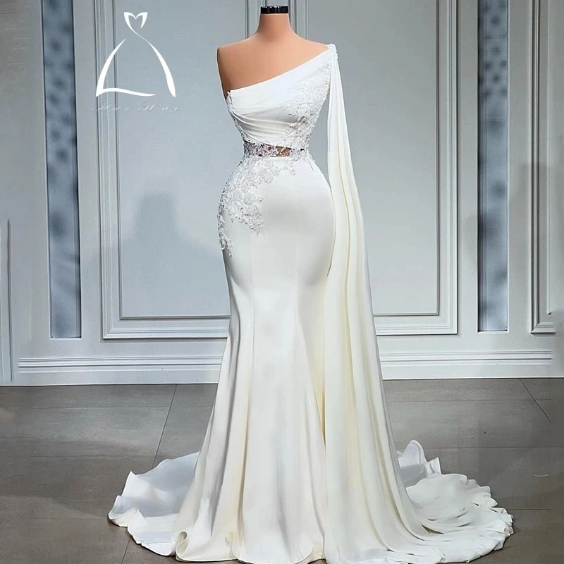 Haohao  Sexy Wedding Dresses One Shoulder Mermaid Bride Dress 2024 Sweep Train Applique Princess Wedding Evening Gown Plus Size