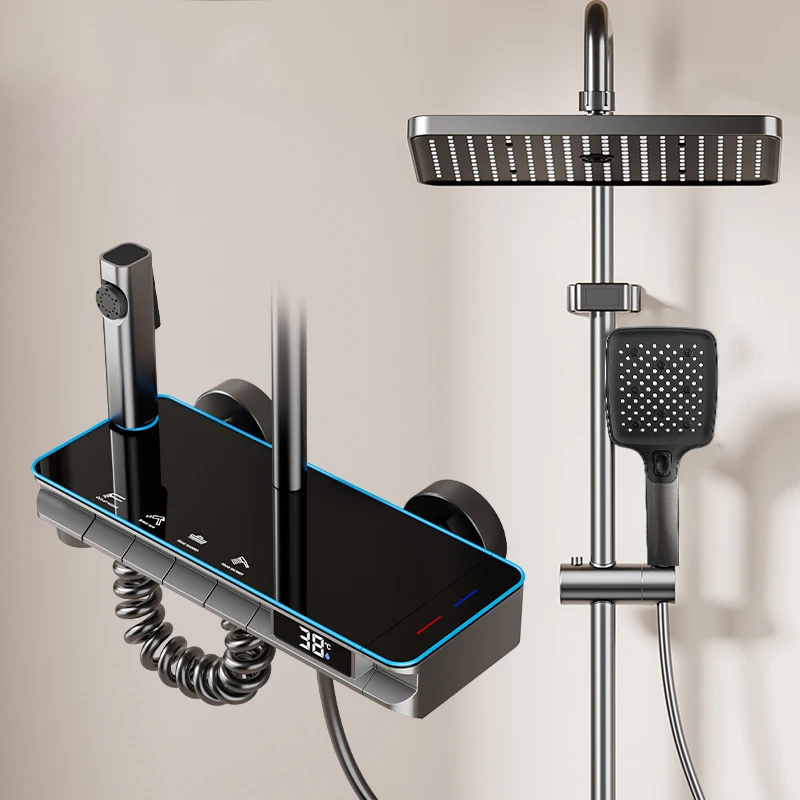 

Modern Digital Shower System for Tech-Savvy Families - Sleek Touchscreen, Temp Display, Multi-Mode Sprays for Luxury Bathrooms