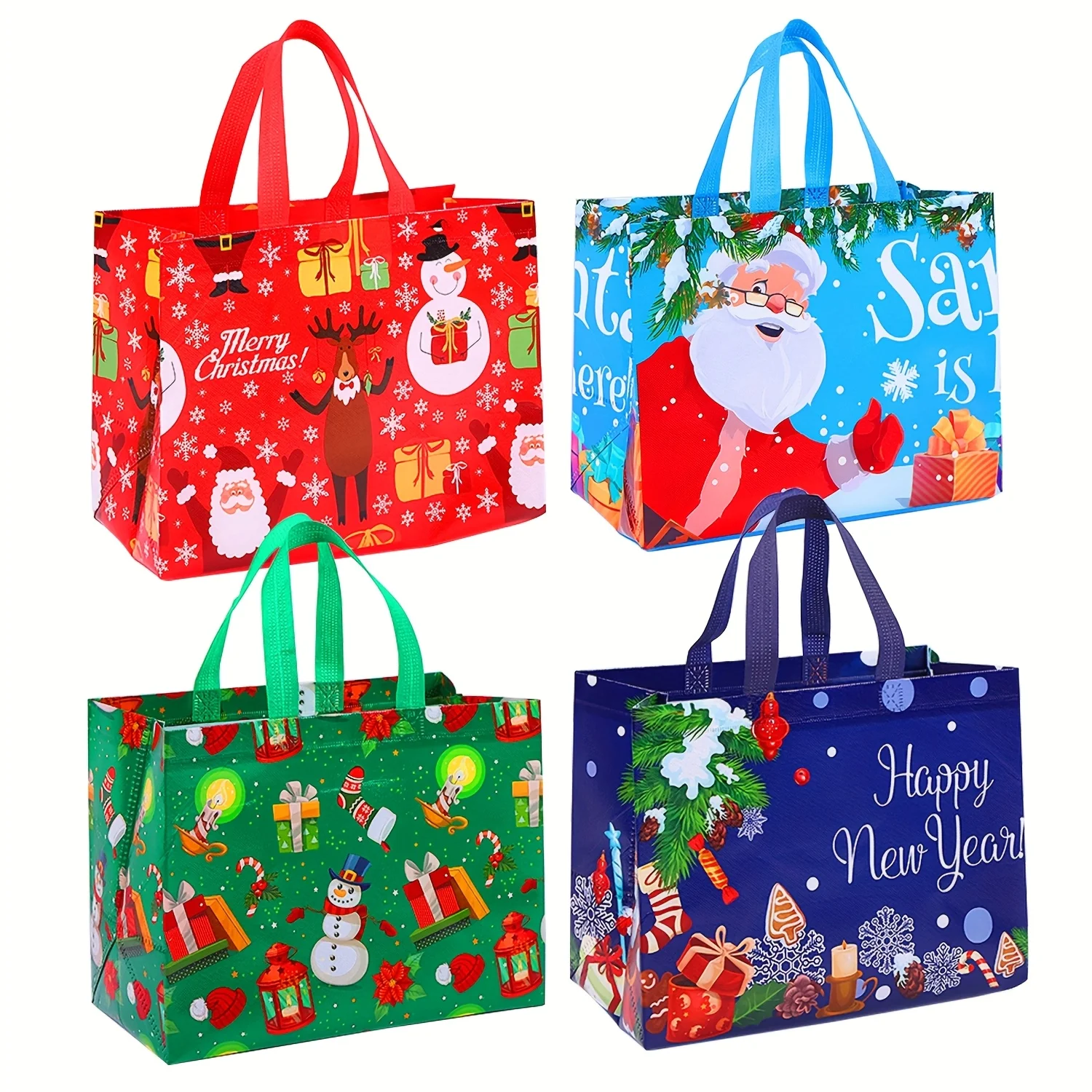 4pcs Large Capacity Christmas Gift Bags, Christmas Pattern, Christmas Party Gift Wrapping, Christmas Decoration Storage