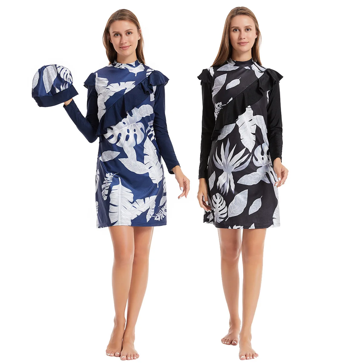 

Muslim Women Swimwear Modest Loose Two Piece Set Contrast Color Beach Resort Hot Spring Outfit
