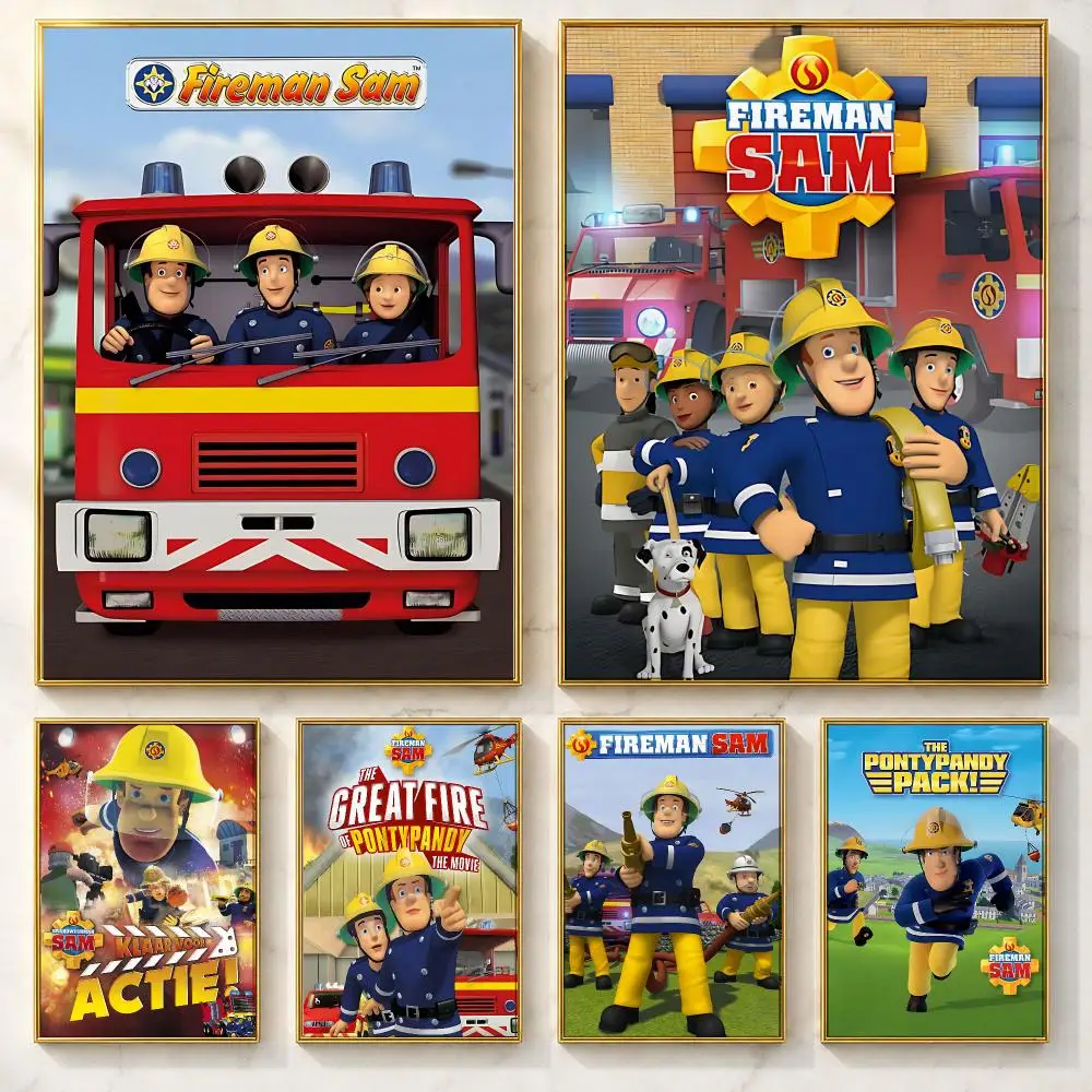 Premium Anime F-Fireman SamS Poster Self-adhesive Art Poster Decoracion Painting Wall Art White Kraft Paper Home Decor