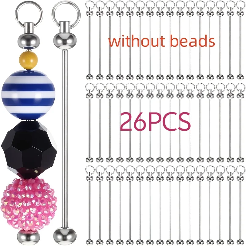 26pcs Economical DIY Keychain Wholesale Making Kit Stylish Exquisite Blank Beadable Bars Jewelry Accessories For Car Key Decor