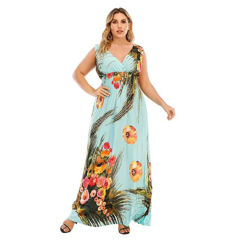 

Loose large size ice silk dress v-neck sexy floor-mopping dress casual dress fashionable simple temperament elegant vacation sty