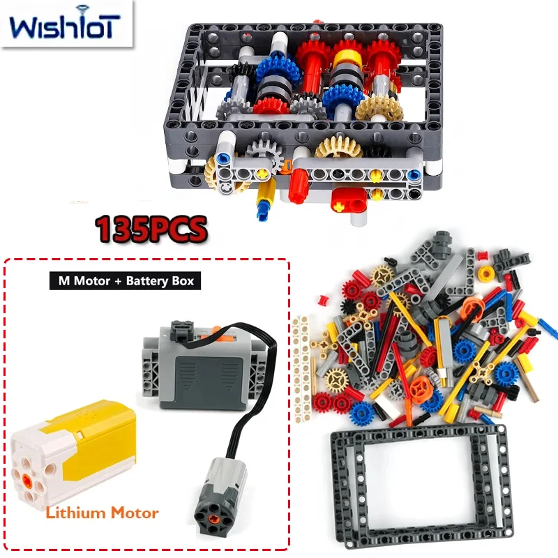 

MOC Gears Transmission Gearbox Technology Building Blocks Assembly Ultra-Compact 8+N+R Sequential Transmission DIY Toys Bricks