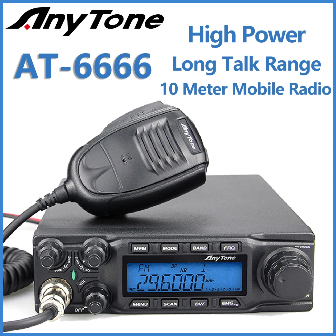 AnyTone AT-6666 60W wysokiej mocy CB Radio 25.615-30.105Mhz AM/FM/SSB 10 metrów daleki zasięg Radio mobilne AT6666 Radio samochodowe