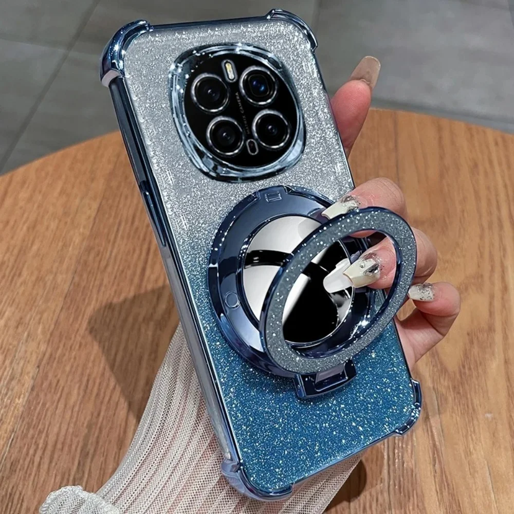 حافظة لهاتف سامسونج A17 A16 A36 A56 A15 A25 A35 A55 A14 A34 A54 مرآة مع سلسلة كريستال ممتصة للصدمات Ahell