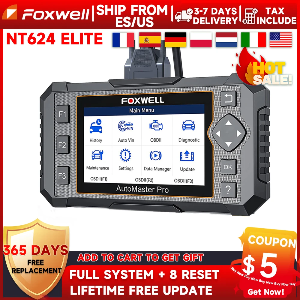 Foxwell NT624 Elite OBD2 Automotive Diagnostic Scanner All System EPB Oil Reset Code Reader Engine Check ODB OBD 2 Car Tool