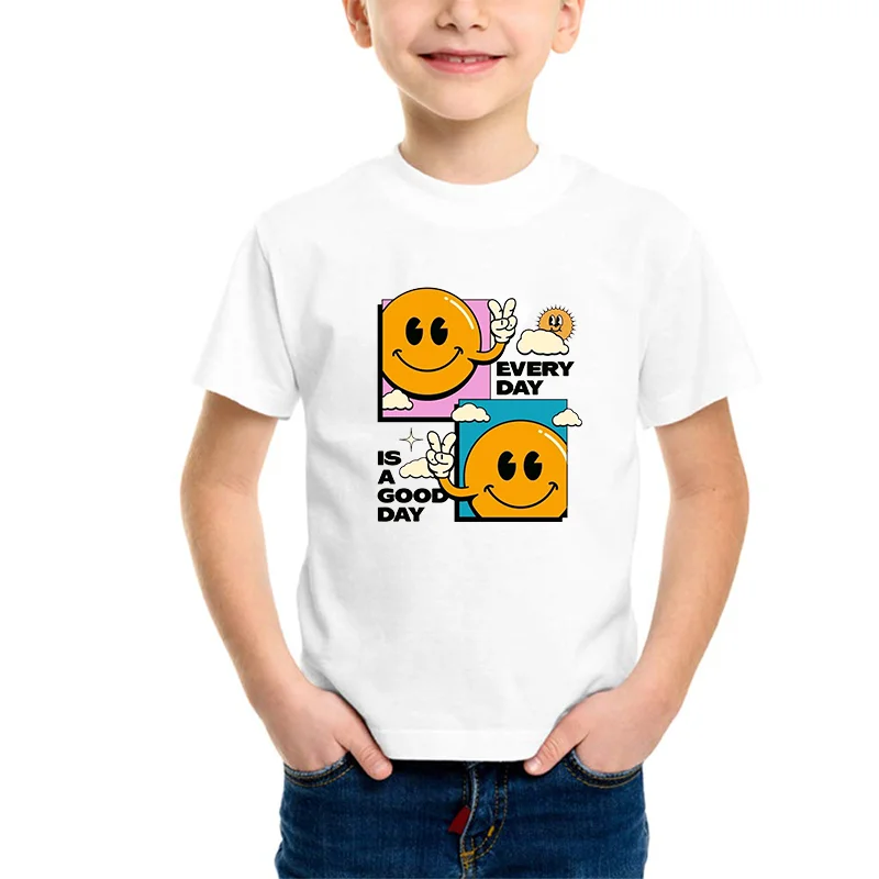 Детская футболка с принтом Good Day, милый Повседневный хлопковый топ с коротким рукавом для мальчиков и девочек, летняя детская дышащая одежда