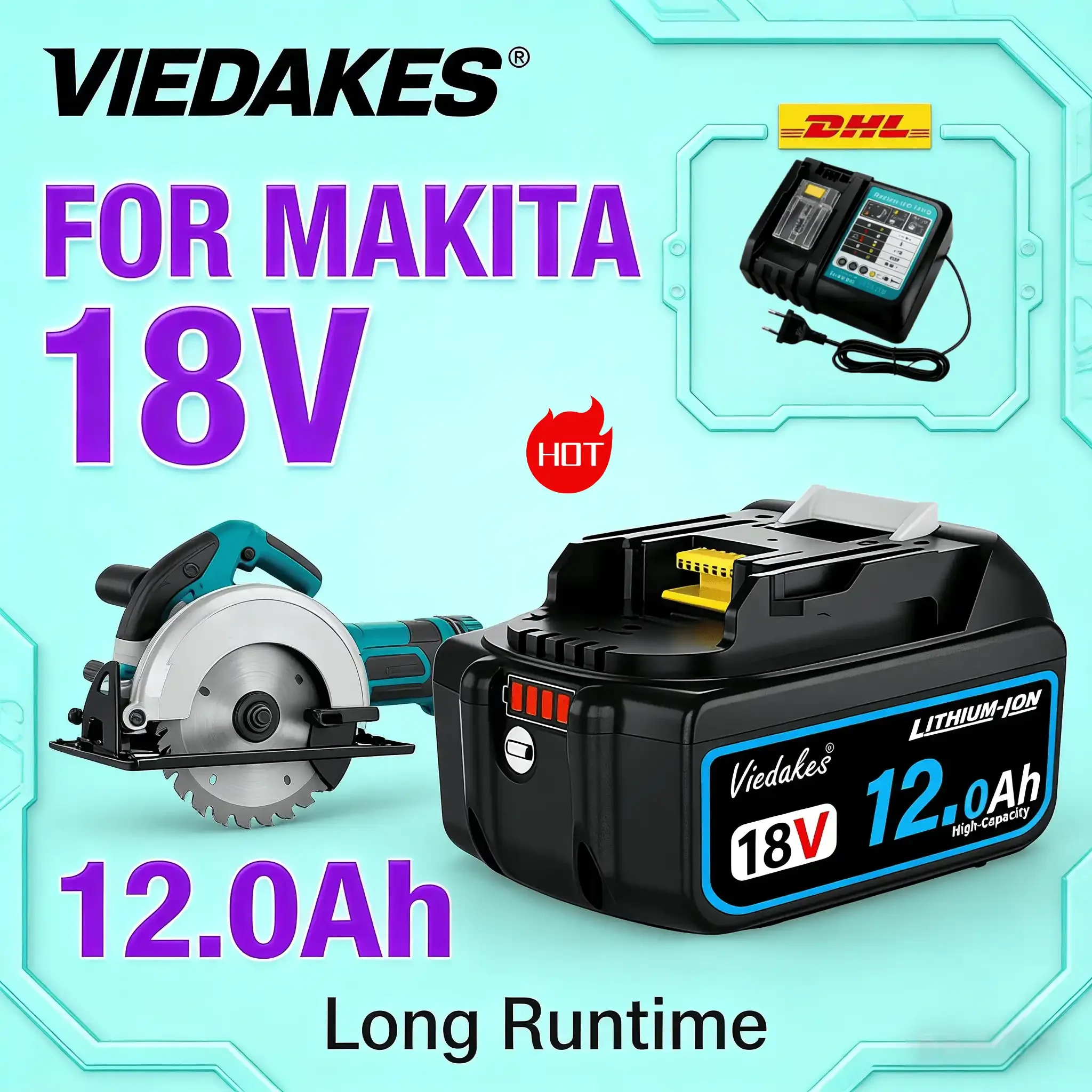 

VIEDAKES 18V 8.0Ah High Capacity Battery + Charger For Makita 18V BL1830 BL1840 BL1850 BL1860
