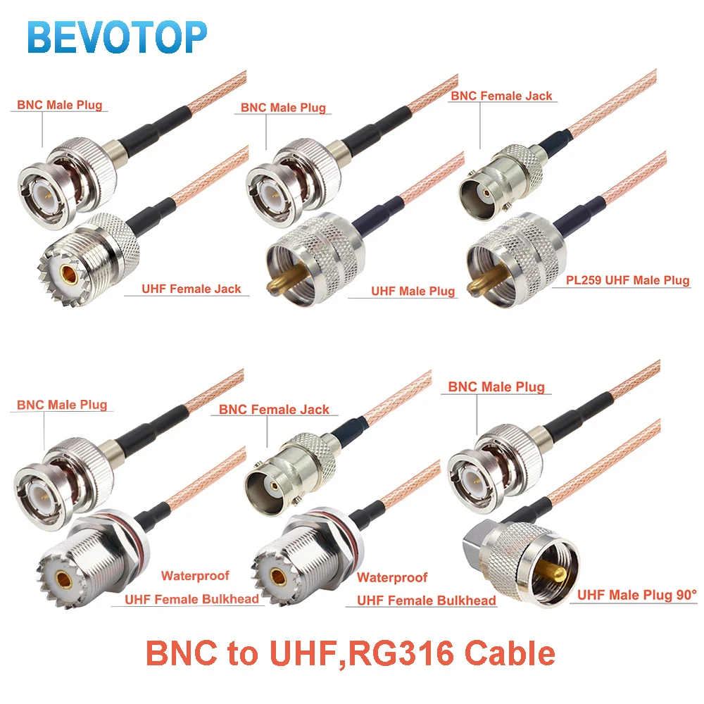 RG316 BNC to UHF Jumper Cable Male Plug to PL259 SO239 Female Extension Coaxial Cable 10CM~20M for Radio Antenna TV