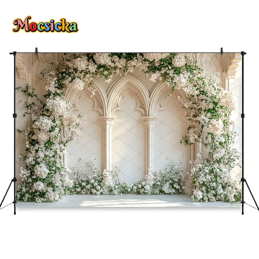Mocsicka Boho Chic Cream Colored Arch Backdrop Birthday Wedding Party Baby Shower Background White Floral Green Church Photozone