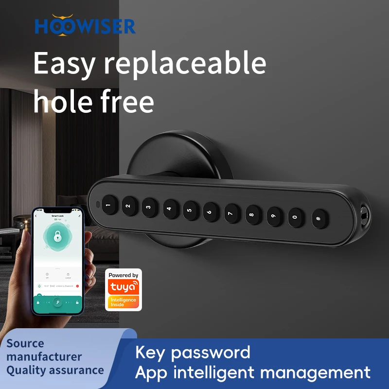 HOOWISER 투야 생체 인식 스마트 문짝 잠금 장치, 전자 문짝 잠금 장치, 열쇠가 있는 집 사무실용 지문 보안 핸들 잠금 장치  Best5