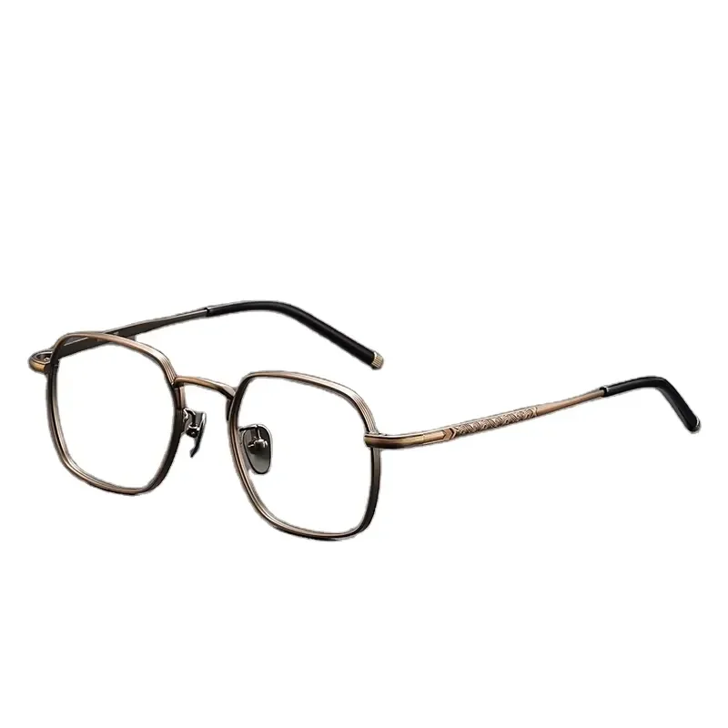 

Hot Sale Ultra Light Pure Titanium Glasses Frame Geometric Blue Light Blocking Flat Lenses Customized Logo Wholesale