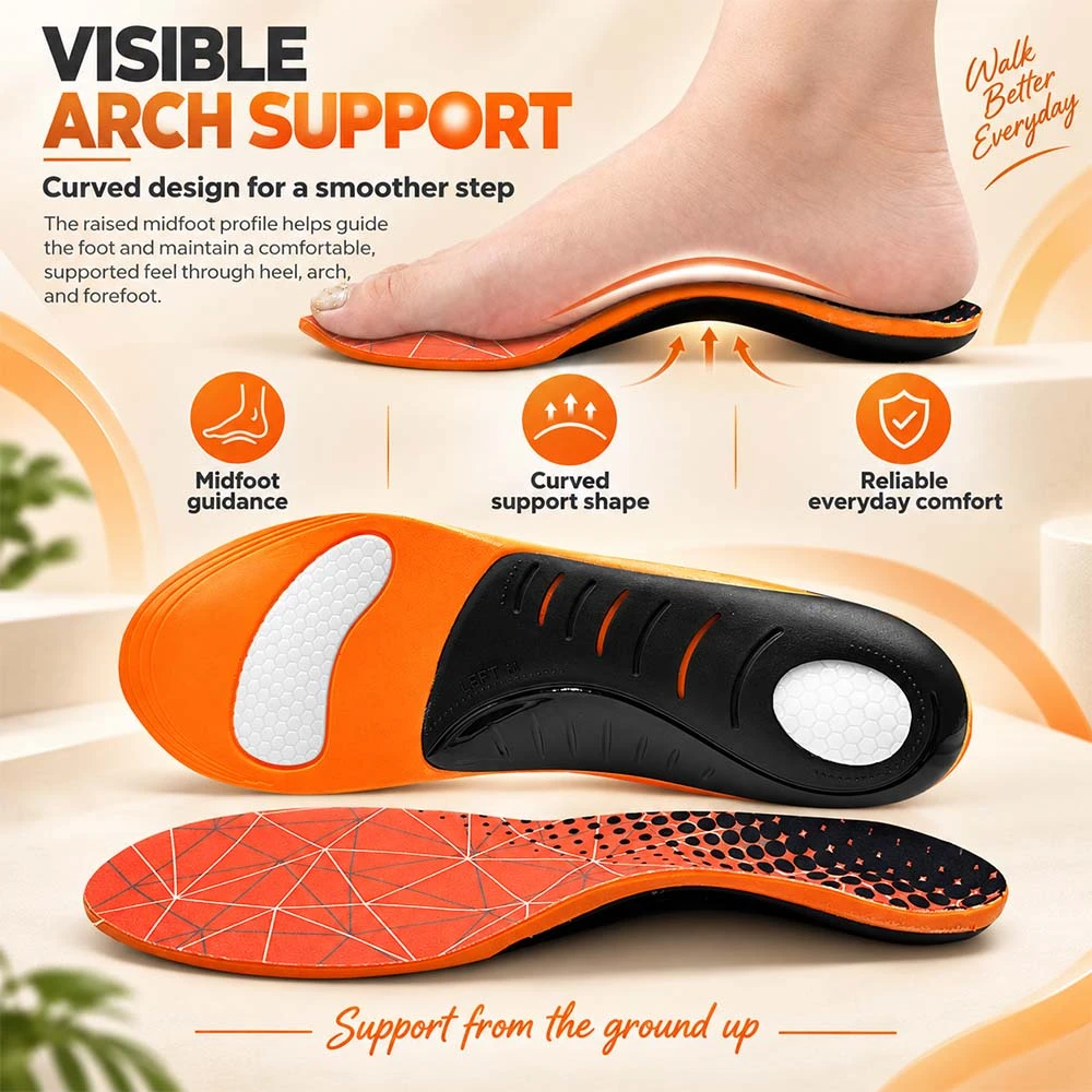 PU Gel Shock Absorption Insoles Feet Premium Breathable Comfortable Lightweight Sweat Absorbing Orthopedic Sport