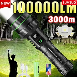 1000000LM Most Powerful Flashlight Zoom 3000M Long Range Torch High Power Led Flashlight Rechargeable Flashlight Camping Lantern