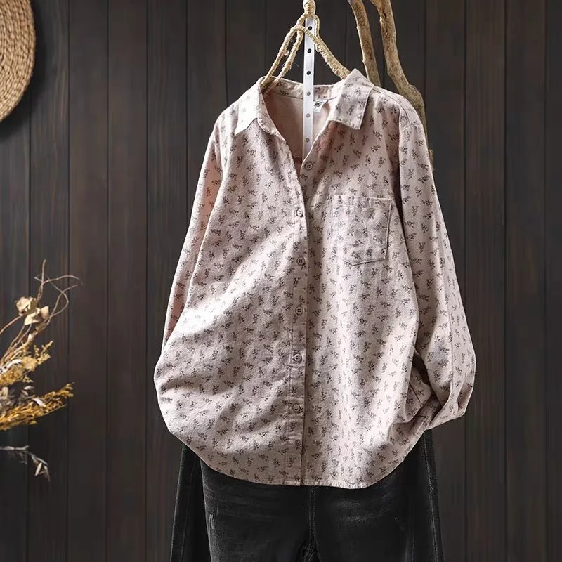 Floral Shirt for Women Loose Retro Long Sleeves Layered Shirt for Women