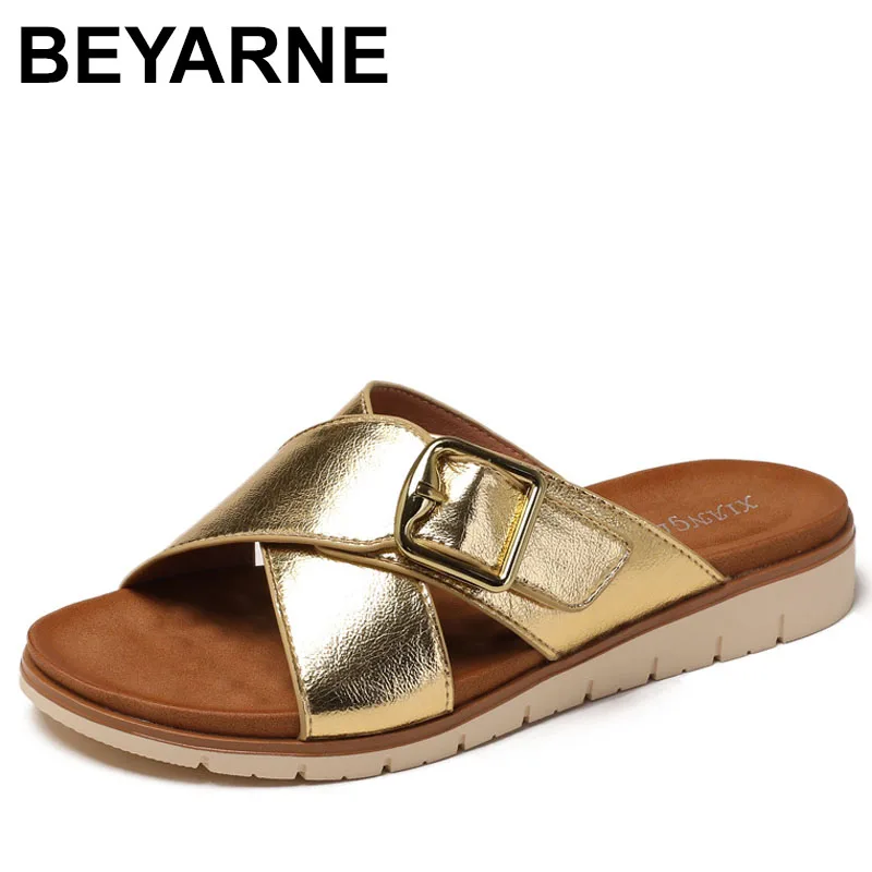 

Beach Shoes Womens Slippers Outdoor Slides Cross-Tied Low Fashion Platform Soft Luxury Summer Fabric PU Rome TPR Concise