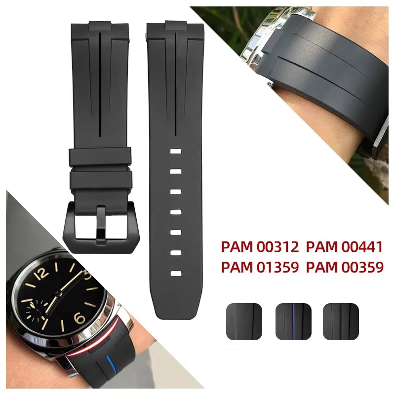 Suitable for Panerai Curved Silicone Watch Strap Sports Waterproof PAM111/386/441/359 24mm Watchband Bracelet