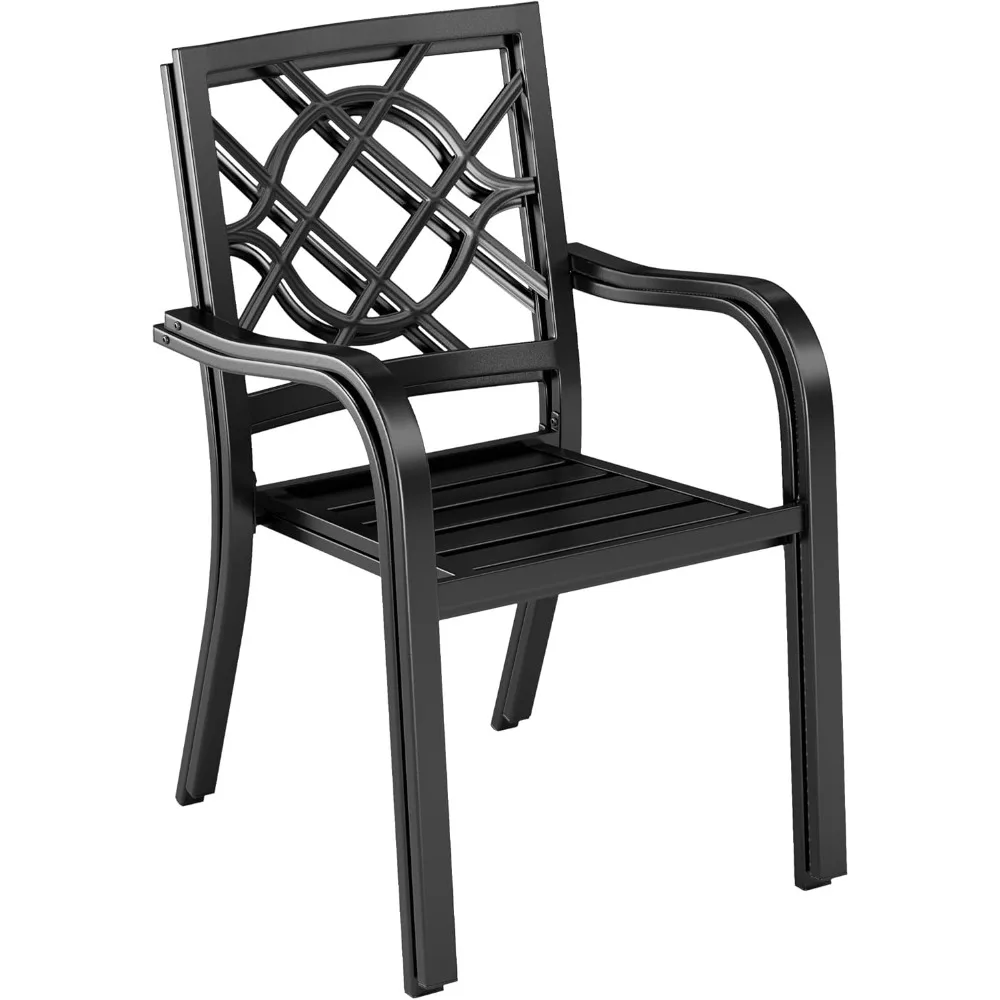 

Кованые уличные обеденные стулья для патио, портативные черные уличные стулья для патио, выдерживающие нагрузку до 300 фунтов, комплект из 2 штук.