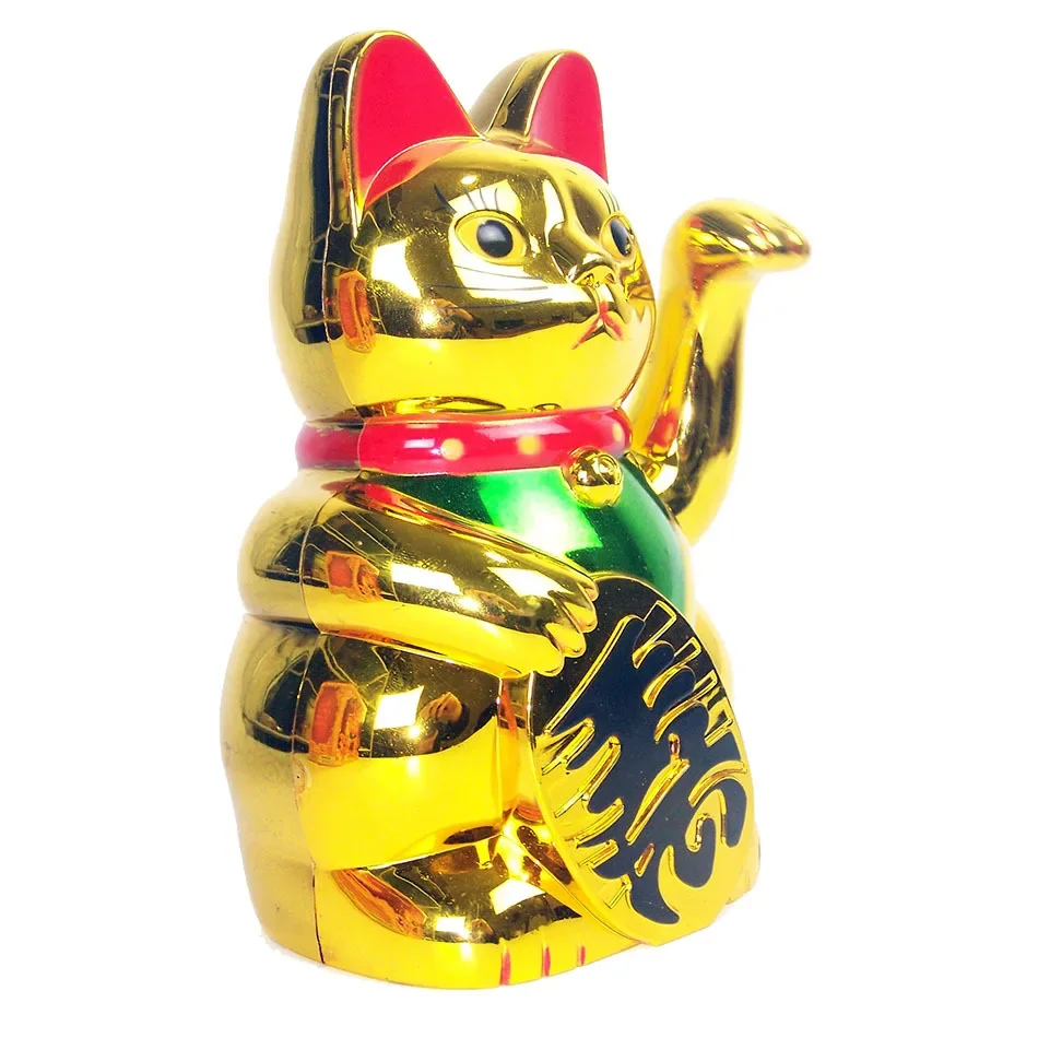 Gato de la suerte chino que agita la riqueza, gato de mano dorado Maneki Neko, lindo gato eléctrico de la suerte, arte artesanal, tienda de casa,