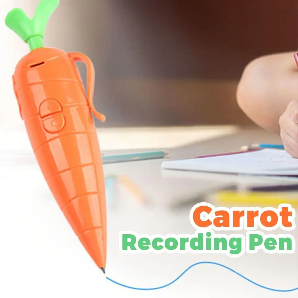 

60s Voice Recorder Pen Carrot Design 2-in-1 Ballpoint Pen for Notes & Memos Cute Funny Novelty Stationery Gift Idea