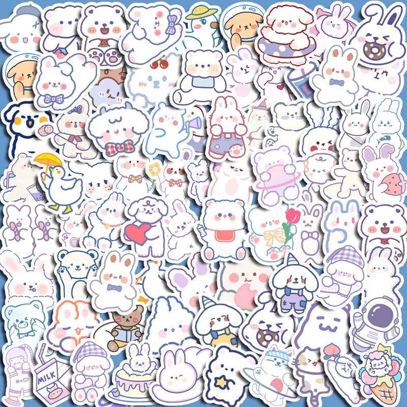 90pcs Blue Brownie Cute Animal Graffiti Stickers Children\'s Diy Stationery Computer Stickers Student Stationery