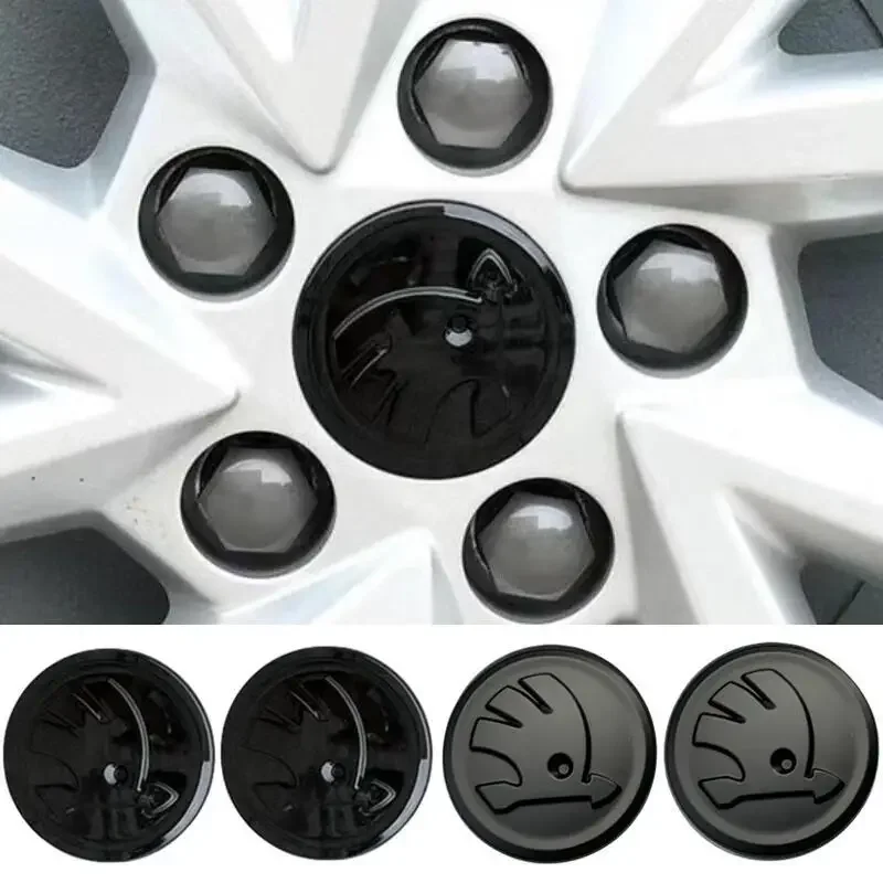 5.5cm ABS Car Wheel Center Sticker Hub Emblem Decoration for Skoda Logo Octavia A7 Tour RS Superb Kamiq Fabia Rapid Kodiaq Yeti