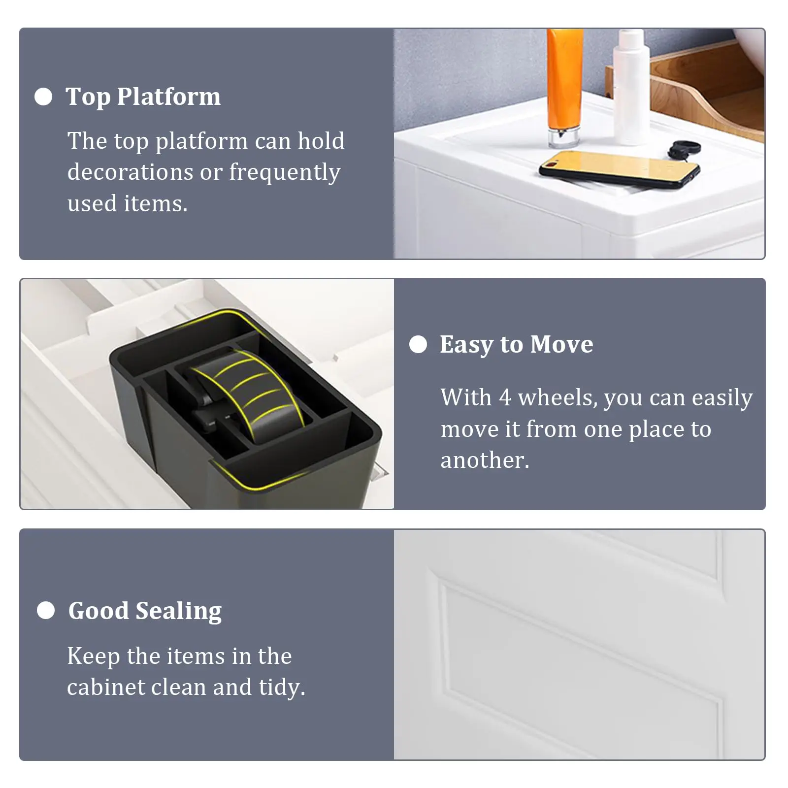 Keranjang Penyimpanan 5-, Lemari Plastik Sempit dengan Laci dengan Pegangan Persegi, Kabinet Lantai Kamar Mandi Ramping untuk Ruang Kecil, Kamar Tidur,