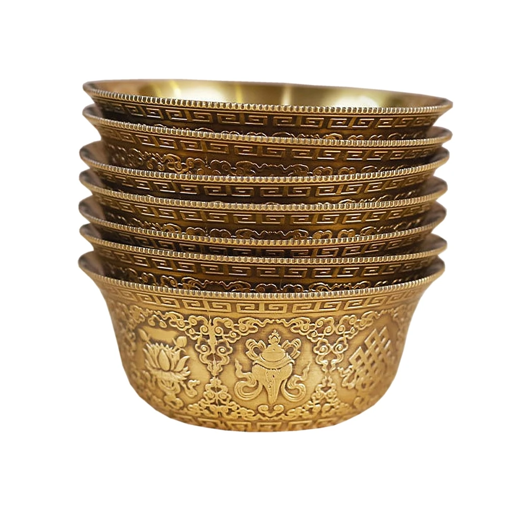 ​7Piece Copper Bowl Water Bowl Eight Auspicious Patterns Pure Copper Water Holy Bowls Set