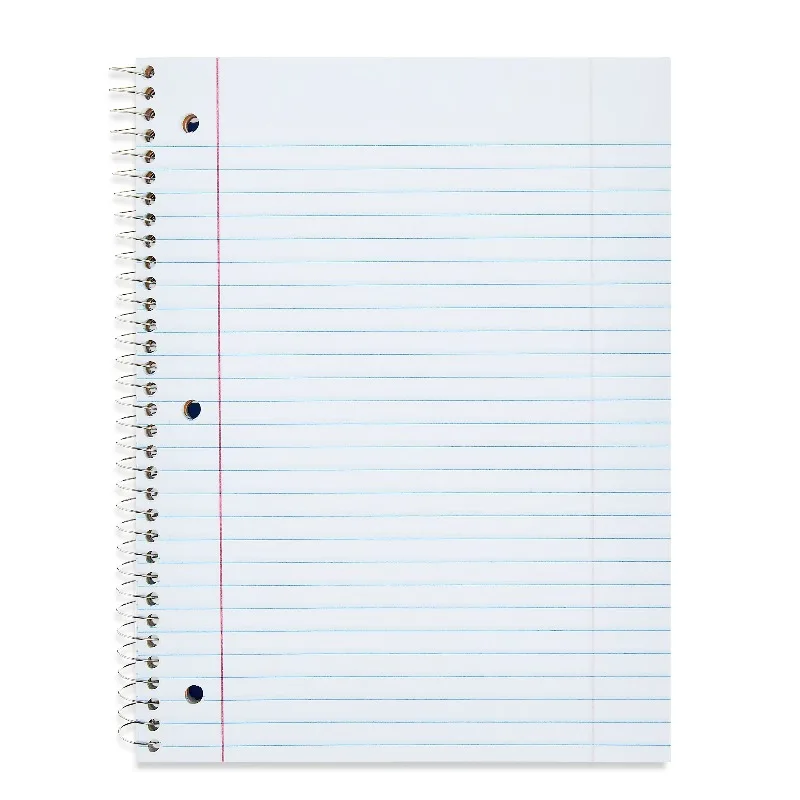 Wide Ruled 3-Subject Spiral Notebook, Blue, 10.5