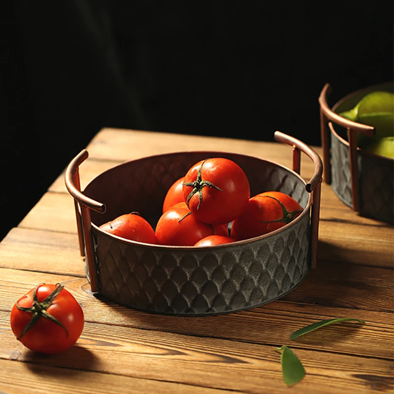 Iron Bread Basket Retro Antique Style Family Metal Storage Basket Fruit Container Fried Vintage Tray With Handle Decoration