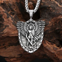 Fashion Vintage Stain Michael With Angel Wings Pandent Necklaces For Men Women Stainless Steel Biker Amulet Jewelry Dropshipping