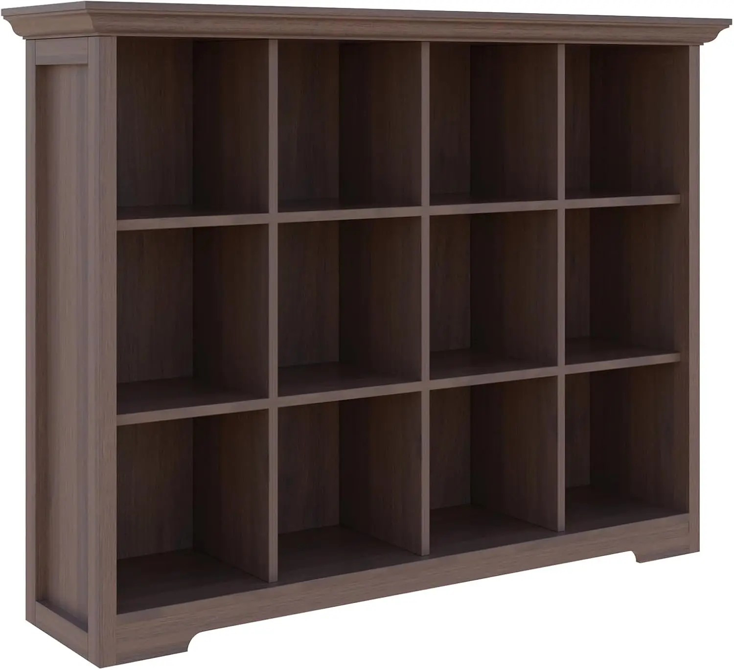 

Cube Shelf Bookcase with Base - Wooden 3 Tiers Floor Standing Low Storage Cabinet for Home and Office, 12-Cube Lattice Bookshelf