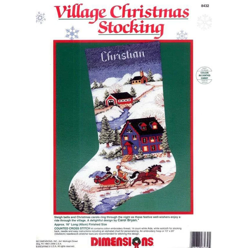 Dimensions Forest Birds Stocking Counted Cross Stitch Kit Winter Friends, Snowman And Deer, Village Christmas, Gold Collection