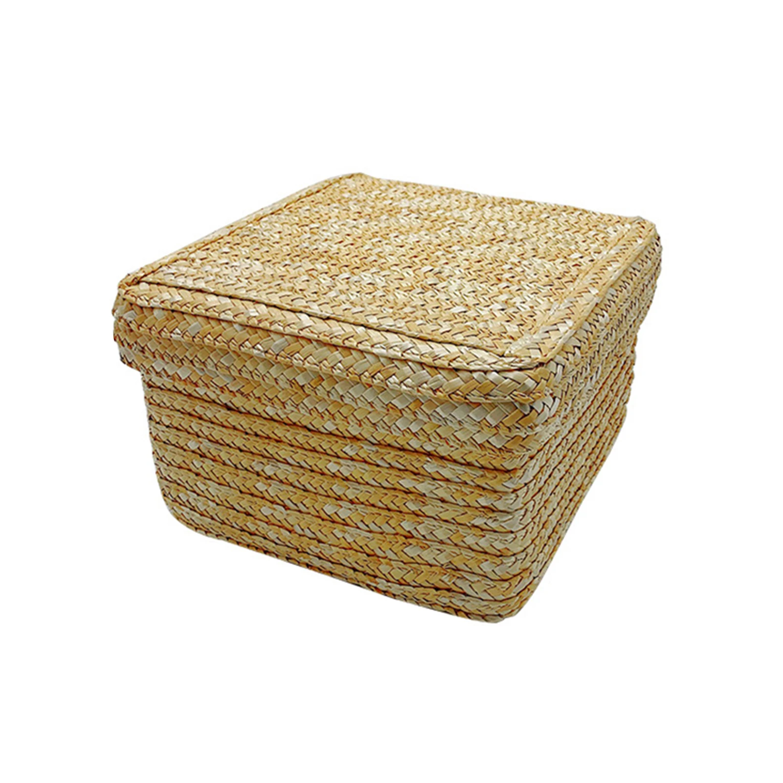 Woven Straw Storage Baskets with Lid Rattan Snack Container Multipurpose Bins Laundry Toys Organizer Household LBShipping