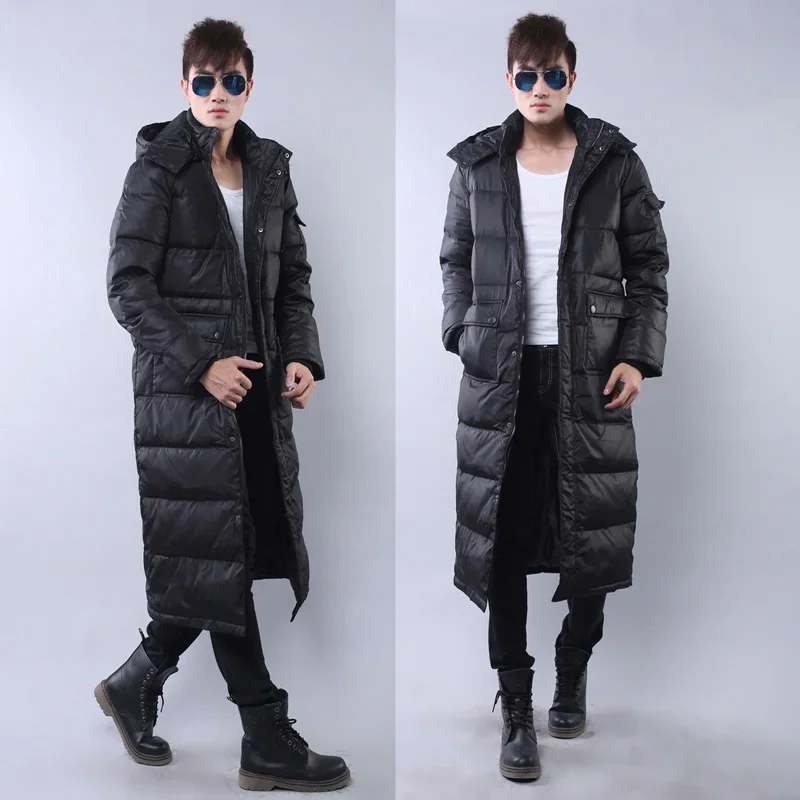 Men Long Down Jacket Warm Winter Outwear with Removable Hood Plus Size Windproof Loose Parka New