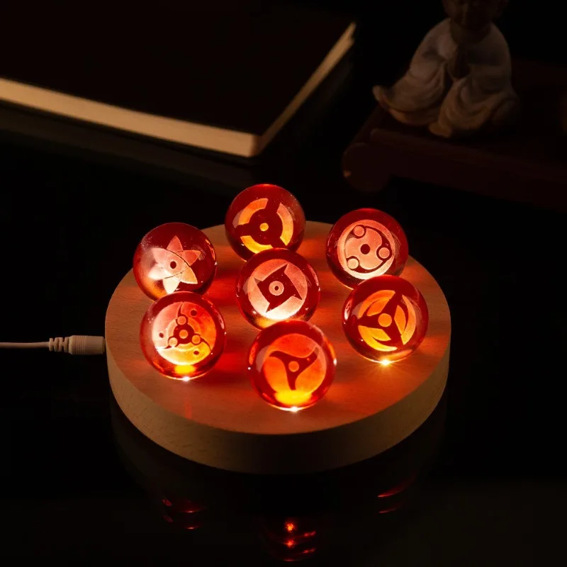 Glass Creative Luminous Figurines Transparent Red Crystal Ball Desktop Figurines Solid Wood Base Modern Cartoon Home Decoration
