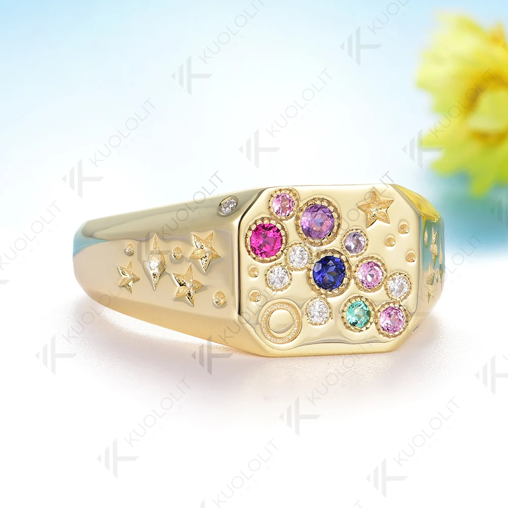 Kuololit 0.21CTW مختبر نمت الوردي الياقوت أحجار كريمة من الزمرد الدائري للنساء الصلبة 14K 10K 585 الذهب الأصفر لحفلة هدايا عيد الميلاد #4