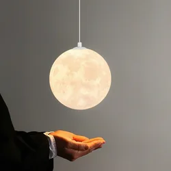 Modern Creative Design Moon Pendant Light Plastic Ball Shade Imitate Moon Surface Chandelier Restaurant Home Decor Hanging Lamps