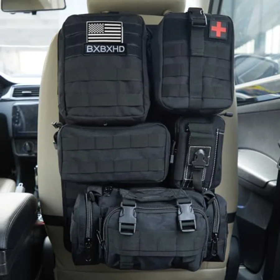 

Universal Tactical Car Seat Back Organizer Bag with 5 Detachable Pouches for Car Truck Ford Jeep Black Molle Panel Vehicle Prot