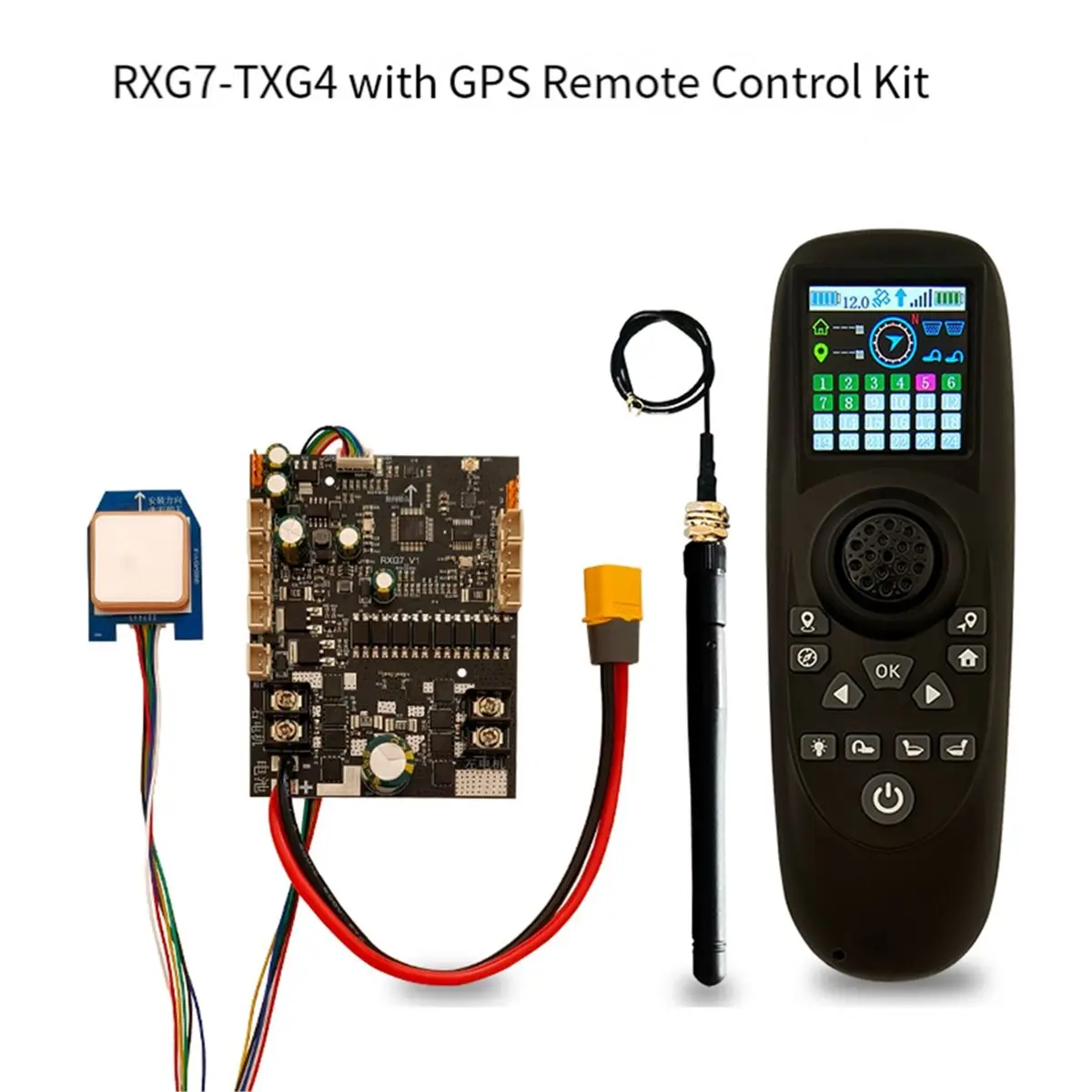 L77A RXG7-TXG4 Remote Controller Color Screen Display 6-15VDC Receiver Board with GPS Module for RC Trawler Bait Boat Refit