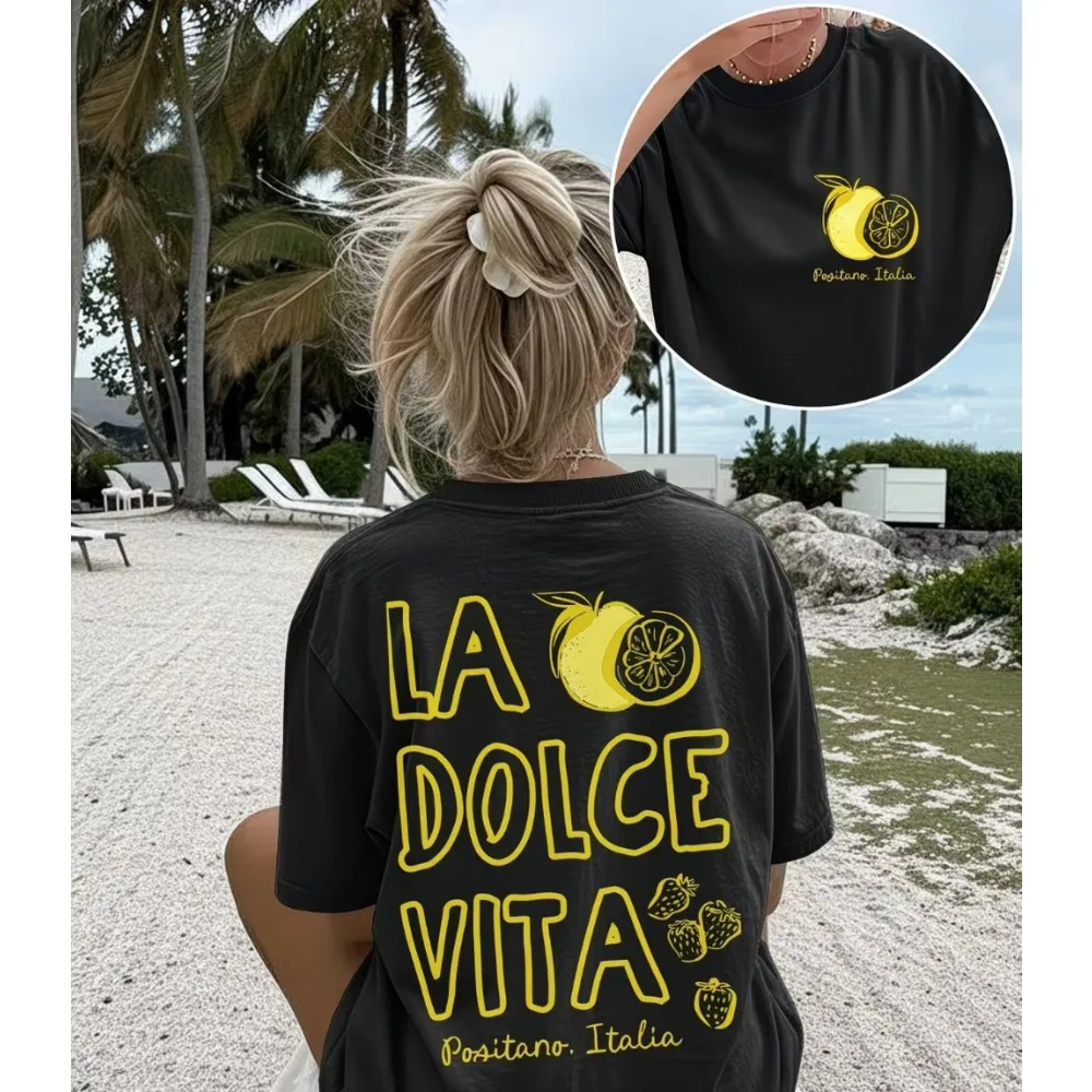 Vintage Positano Italia Lemon T-Shirt Aesthetic Fruit Graphic Top Women Men Trendy Italian Vibes Loose Casual Summer Holiday Tee