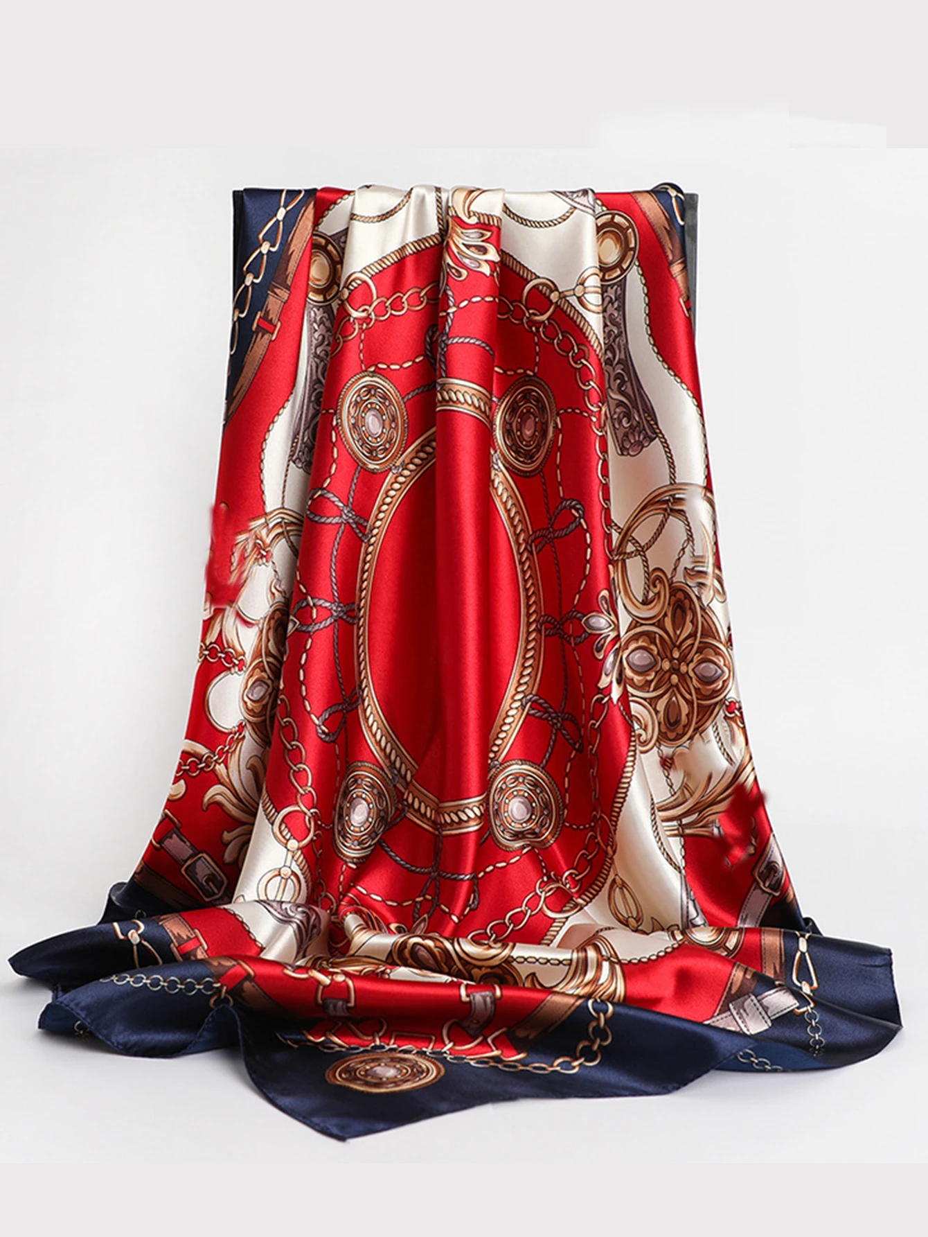 แบรนด์หรูผ้าพันคอผ้าไหมสแควร์ผู้หญิงฮิญาบผ้าคลุมไหล่พิมพ์ Kerchief Femme ผ้าพันคอ Foulard ผ้าพันคอชายหาด Pareo 90 ซม.