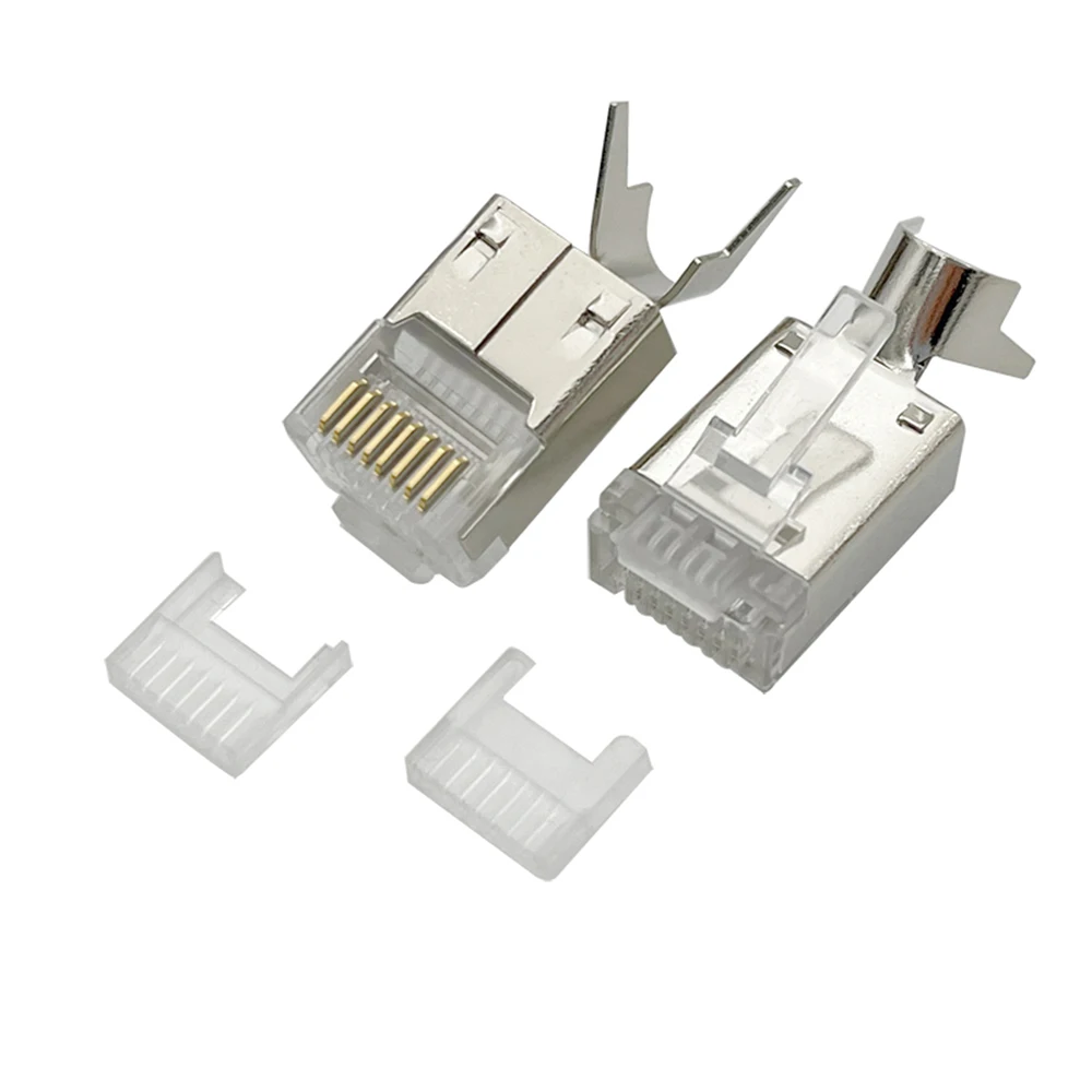 

10PCS RJ45 Connector Cat5 Cat6 8P8C Modular Plug Shielded Two-piece style FTP OD=1.02MM with v-shaped clips, L = 17.9mm